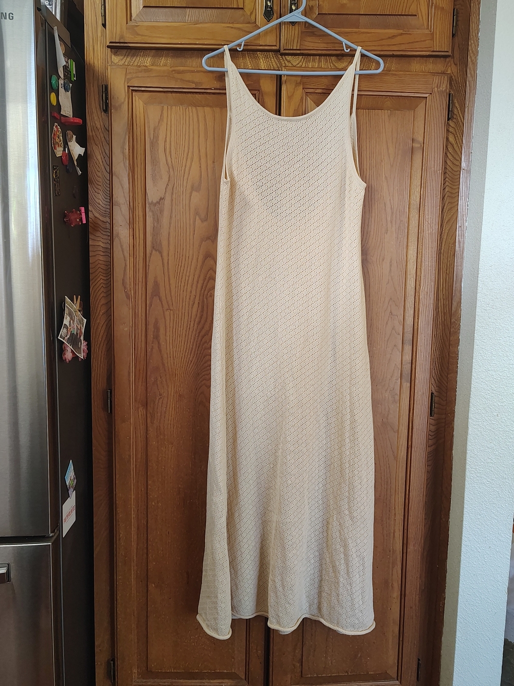 VRG GRL Cream Knit Slip Maxi Dress Thin Straps Low Back Size XL Beach Bohemian